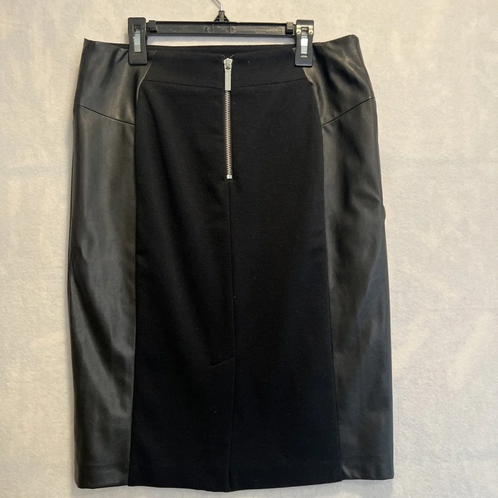 Michael Kors Black Stretch Pencil Skirt Faux Leather‎ Panel Size 8 Womens